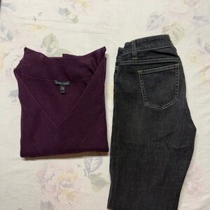 Eileen Fisher V-Neck Sweater in Plum & Jeans bundle lot.
